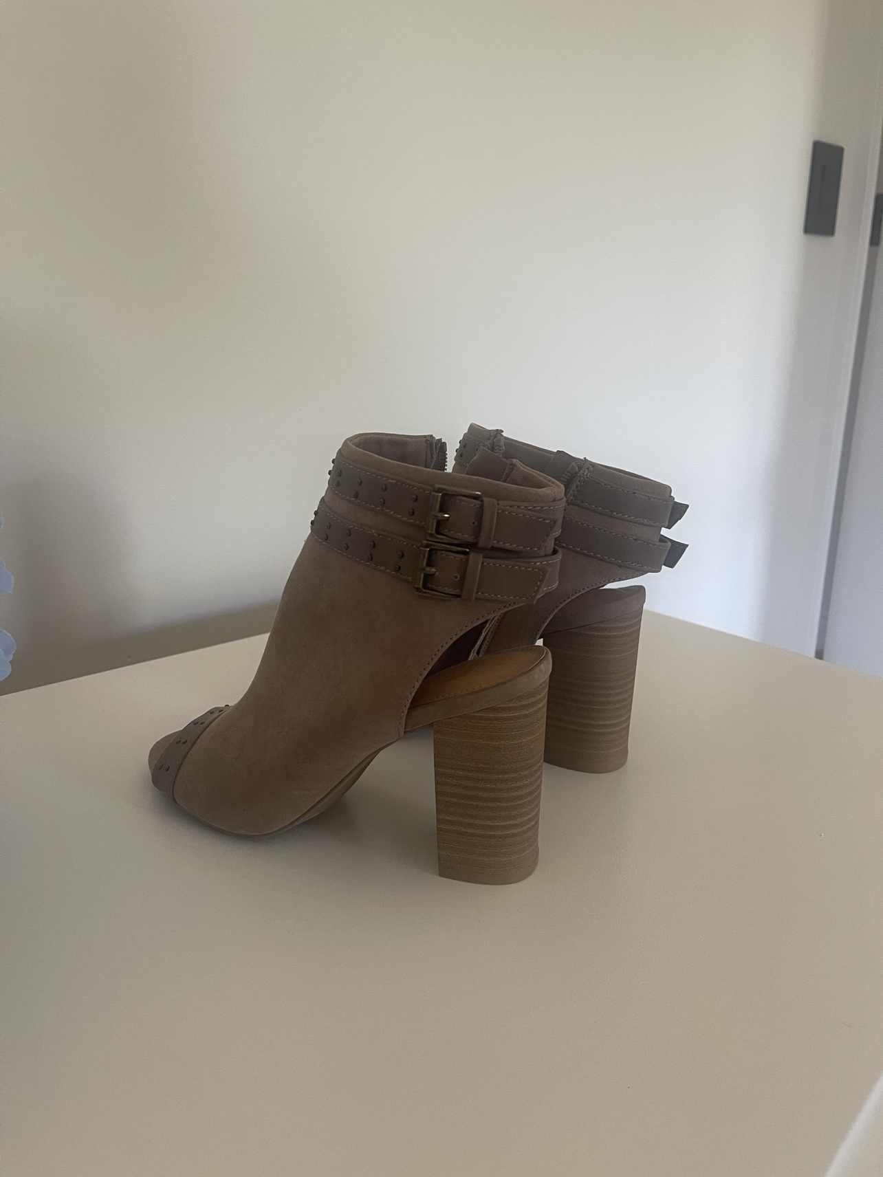 Brown Buckle Peep Toe Booties - photo 2