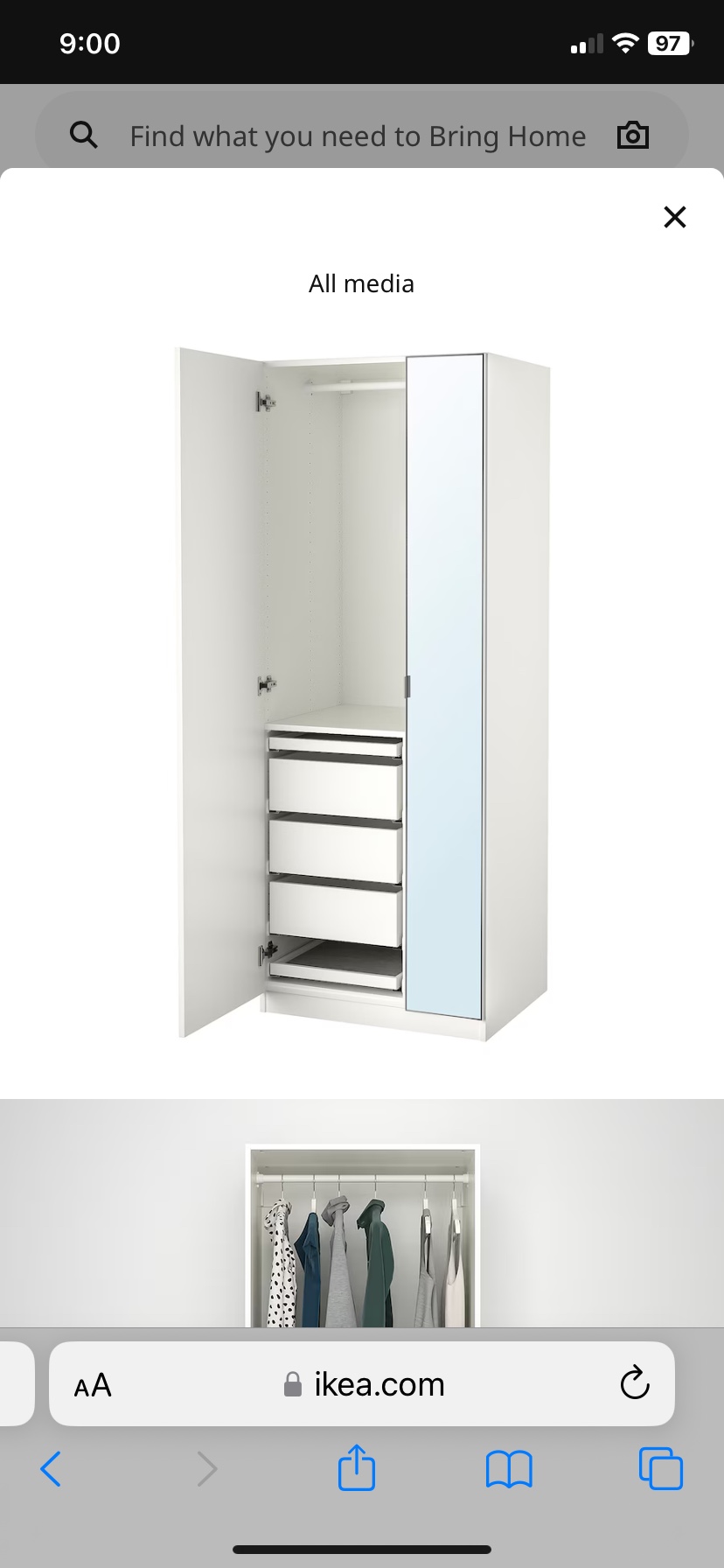 IKEA PAX Wardrobe with mirrored doors - photo 2