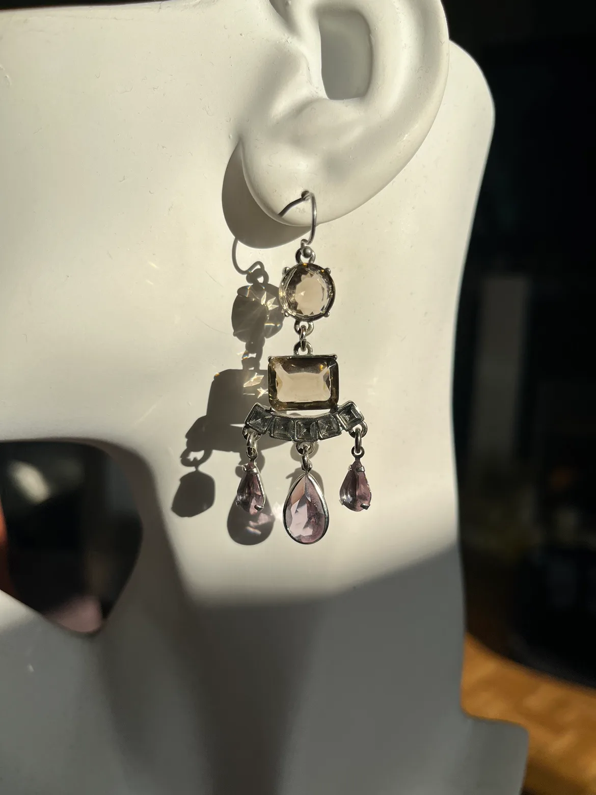 Amethyst and Topaz coloured crystals Dangle Earrings image indicator(2)