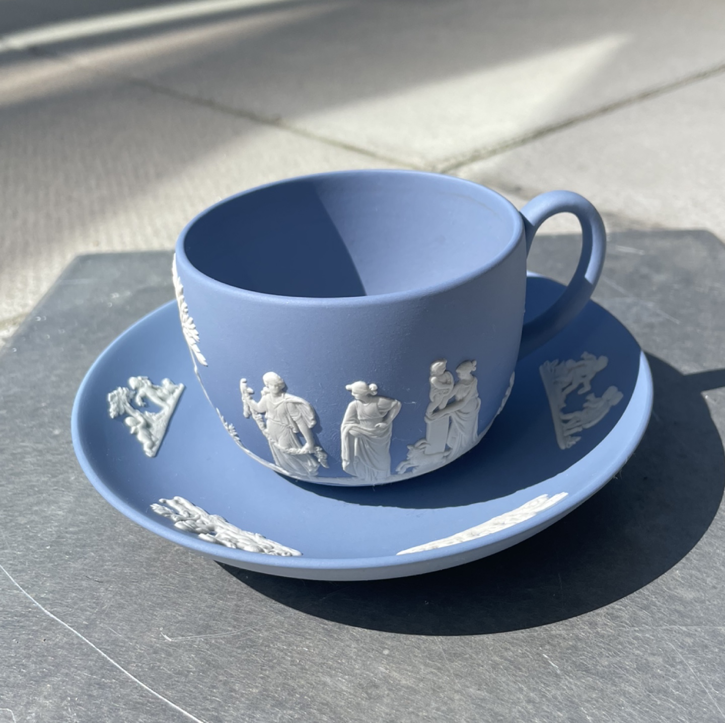 Wedgewood Jasperware Tea cup and saucer set in blue