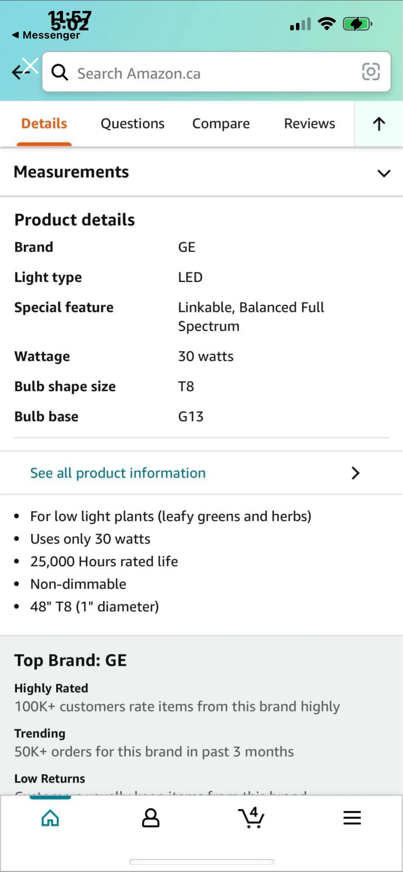 GE Grow Light 30W Balanced Spectrum LED 4ft, Indoor Fixture image indicator(2)