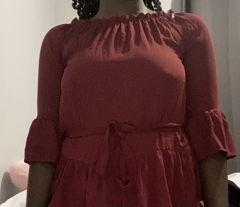 Burgundy Off-The-Shoulder Top with Bell Sleeves - photo 2