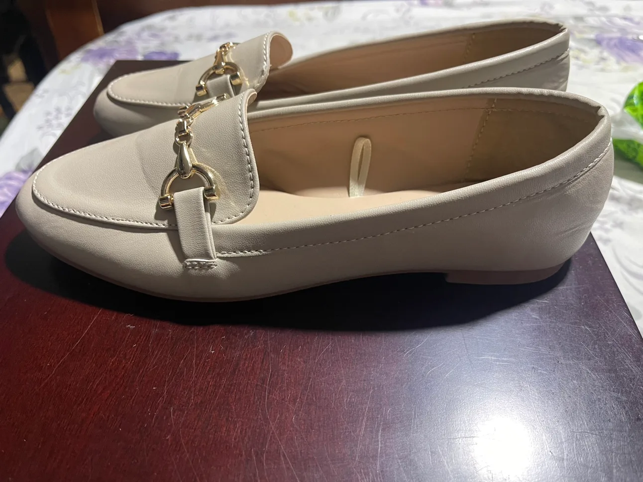 Women's Tan Loafer Flats with Gold Chain Detail image indicator(2)
