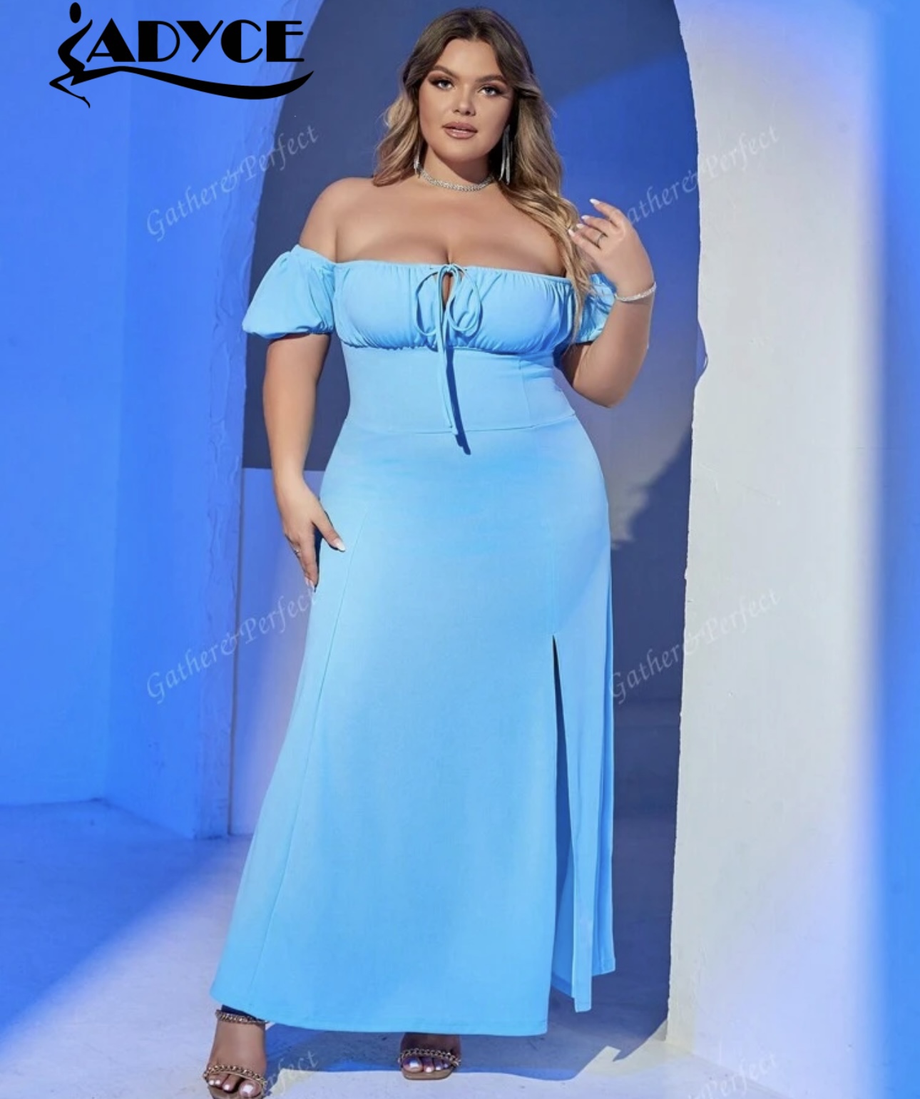 Blue Off the Shoulder Maxi Dress