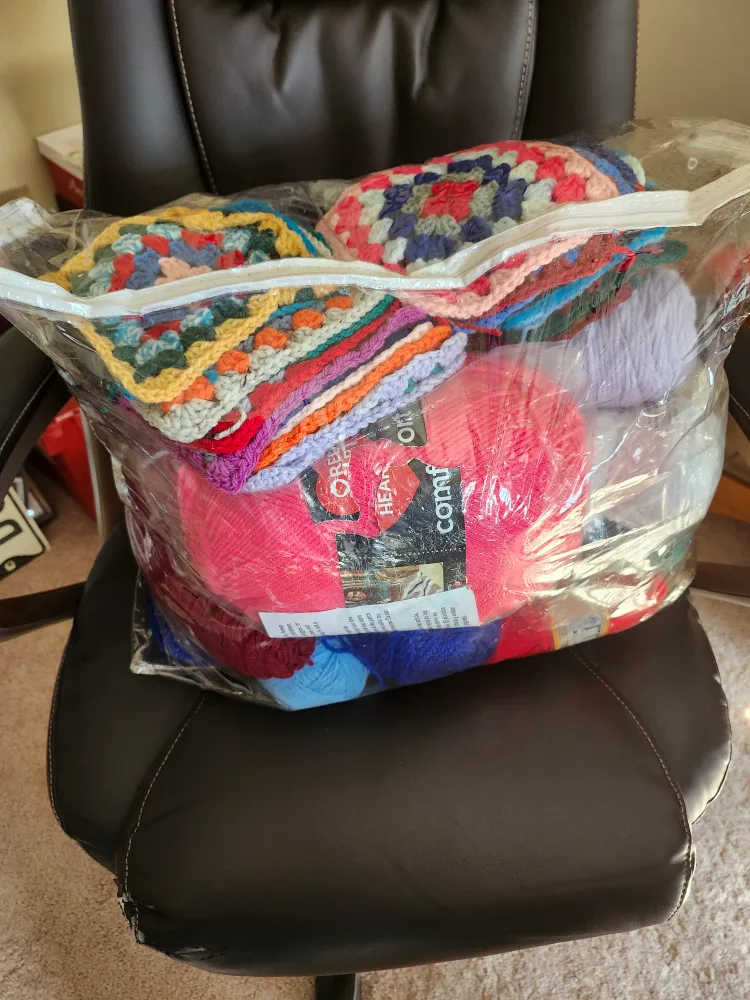 Bag of Yarn and Crochet Squares thumbnail