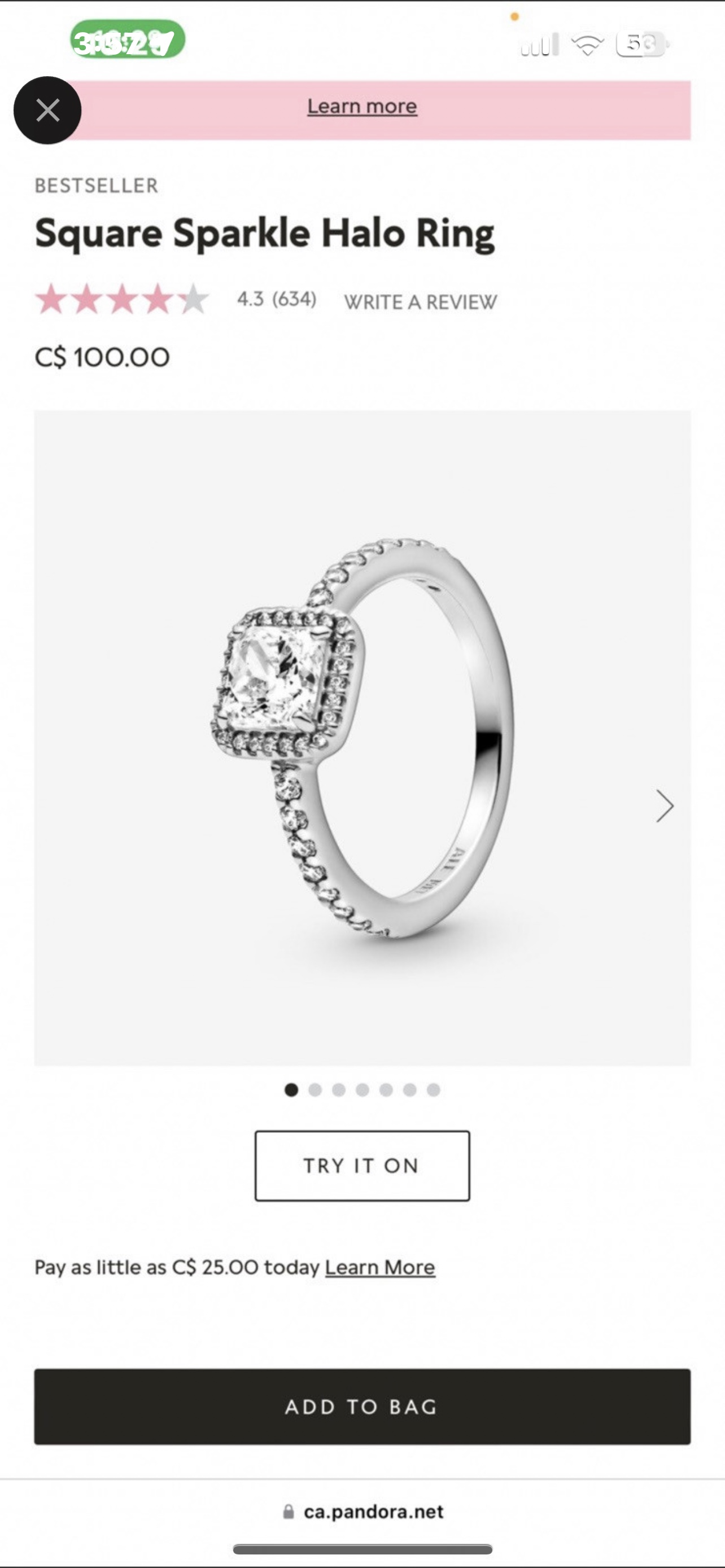 Pandora Square Sparkle Halo Ring