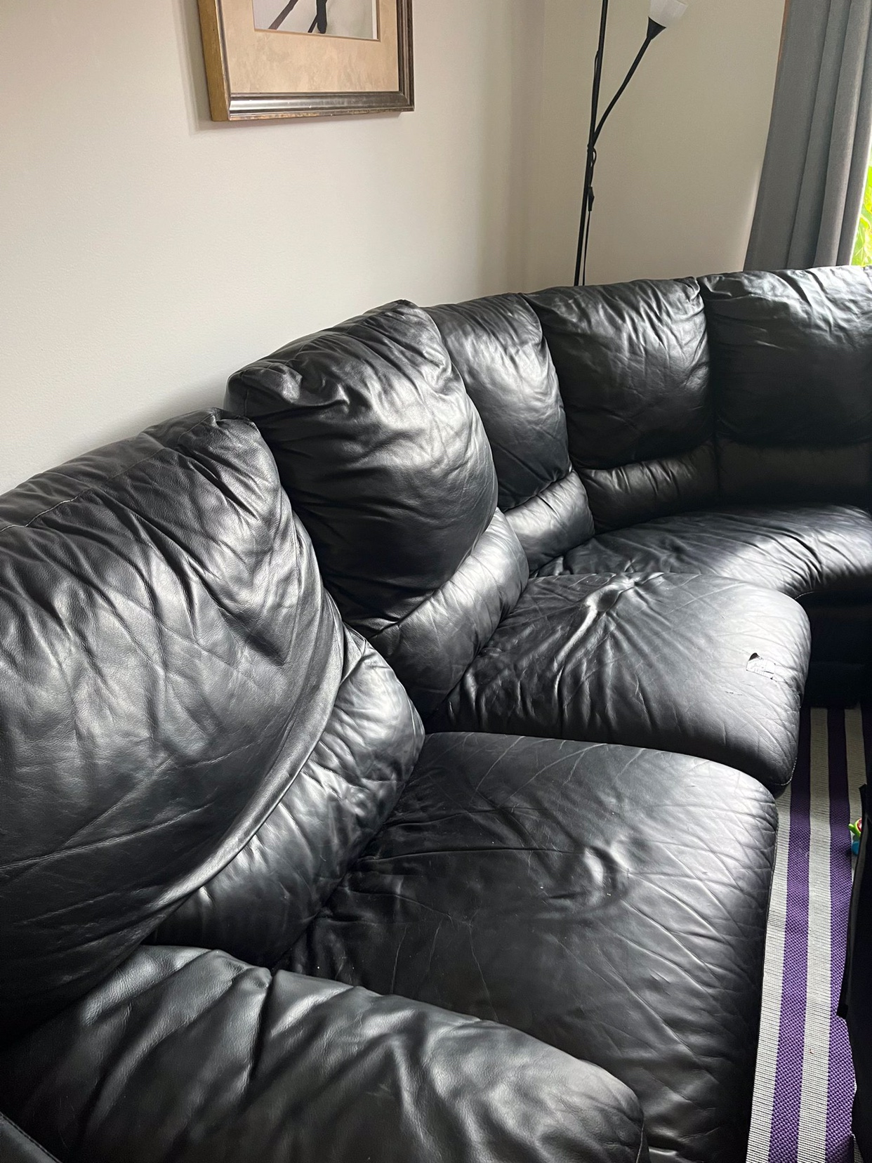 Black Leather Sectional Sofa U shaped - photo 2