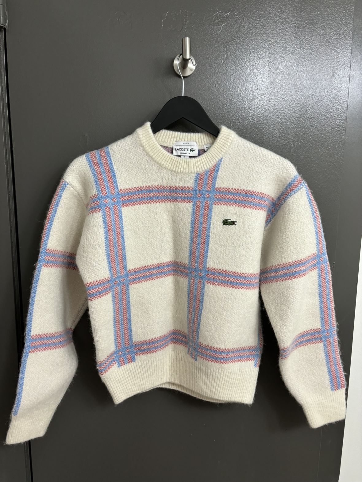 Unisex Lacoste Relaxed Fit Tartan Pattern Wool Sweater