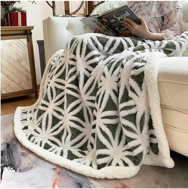 Green and White Throw Blanket