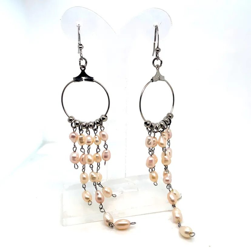 Freshwater Pearl Dangly Earrings 3.5” drop thumbnail