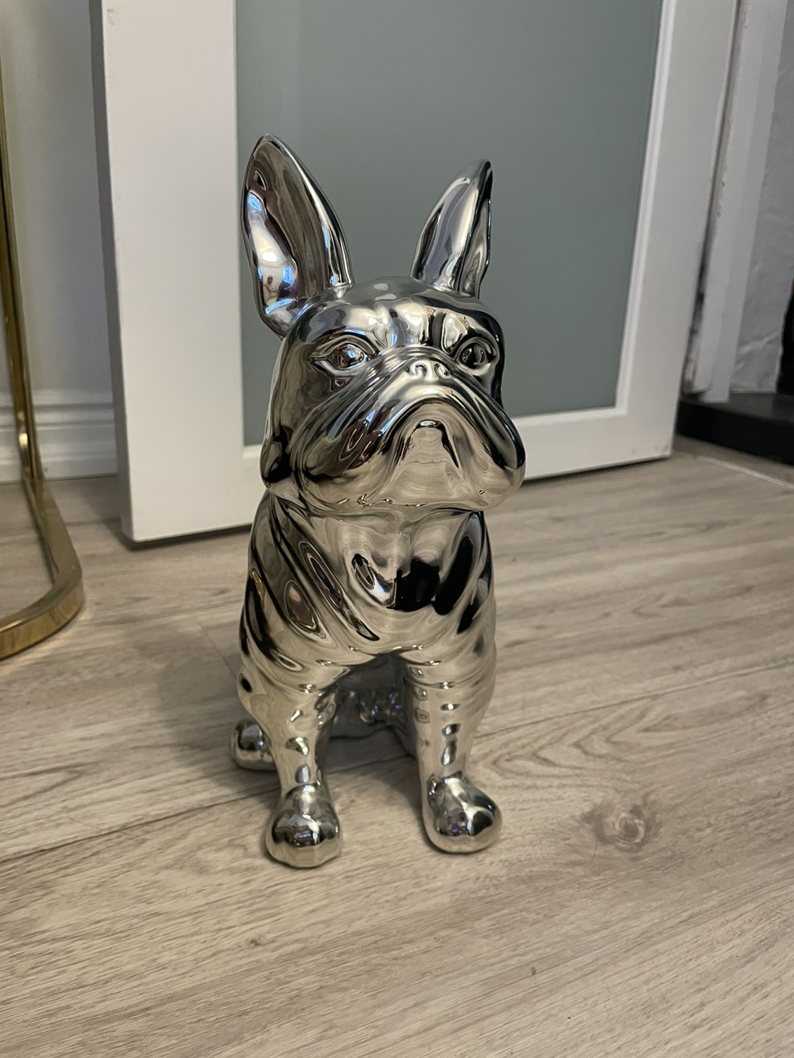 MOVING SALE: 12” Silver Ceramic French Bulldog Statue