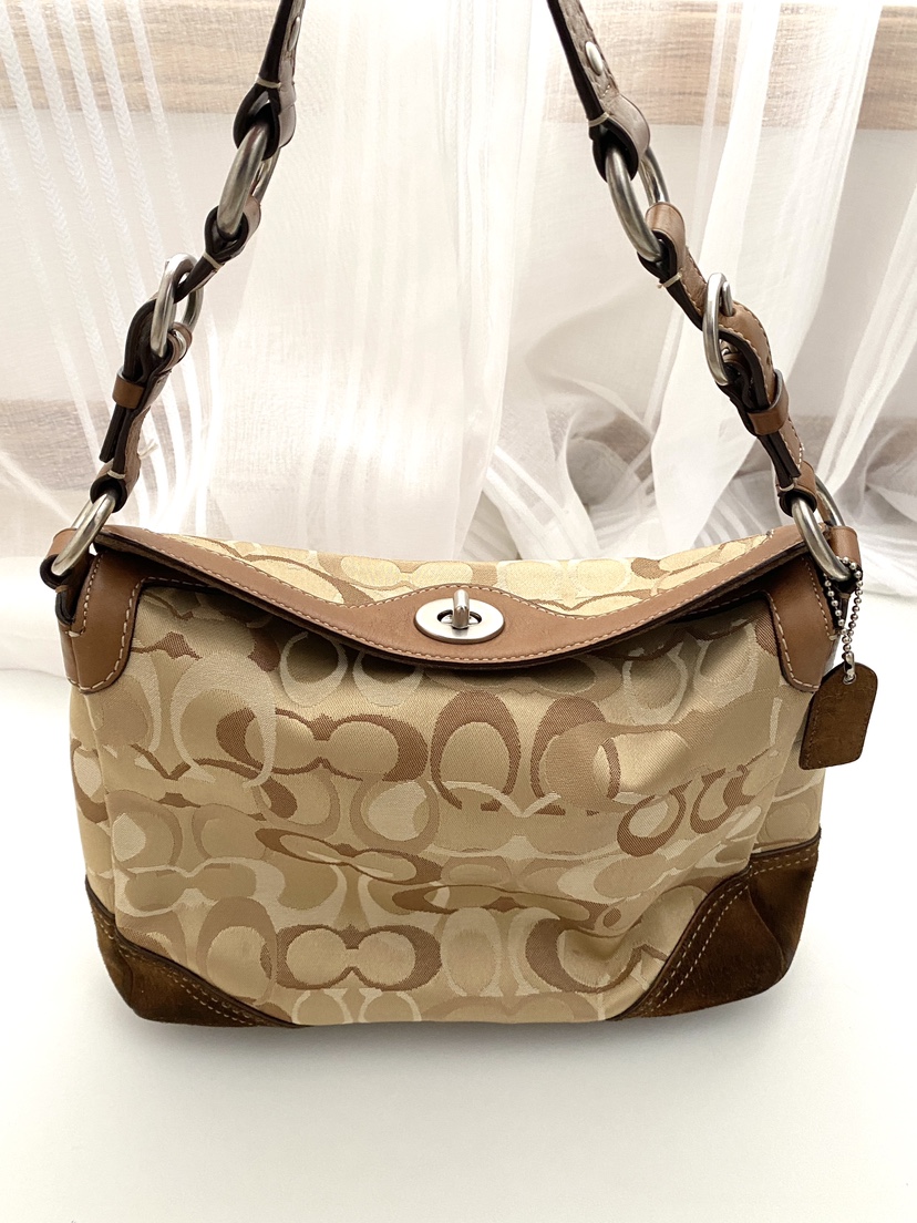 Coach Signature Beige Suede Shoulder Bag - photo 2