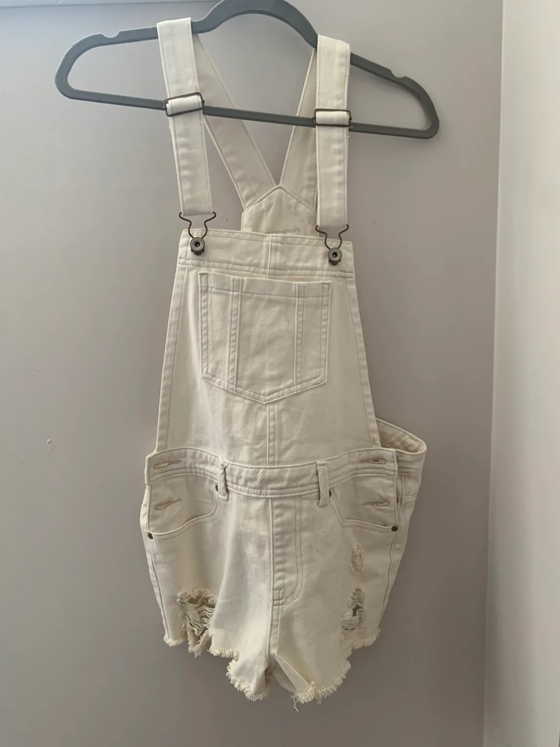 Forever 21 White Denim Overall Shorts thumbnail