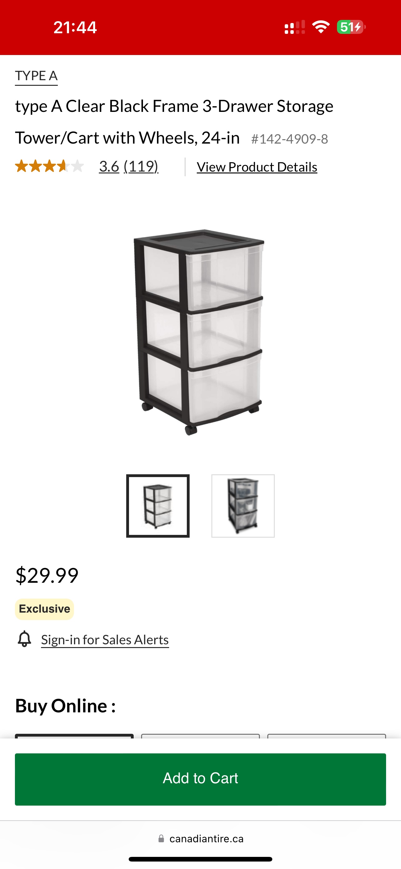 3-Drawer Storage Cart with Wheels, 24-in