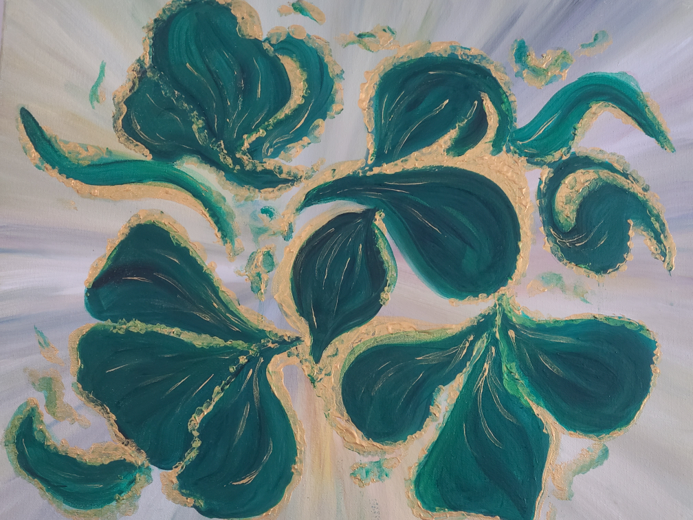Green and Gold Abstract Painting