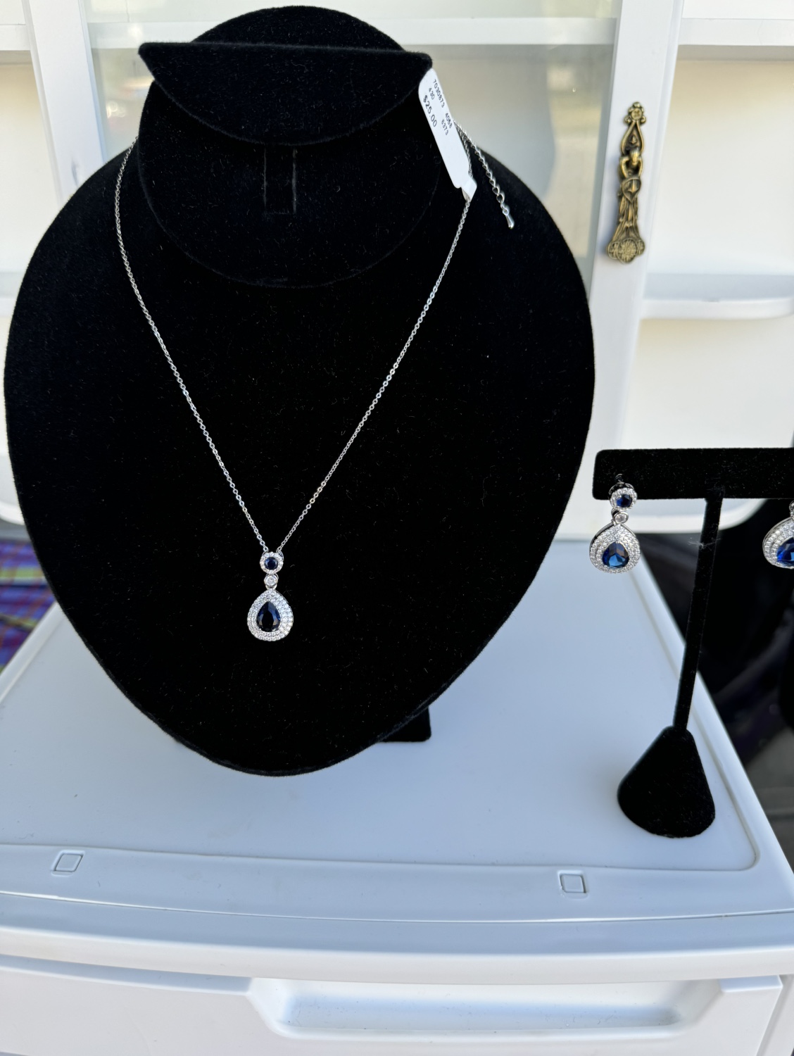Silver Blue Sapphire Necklace and Earrings Set