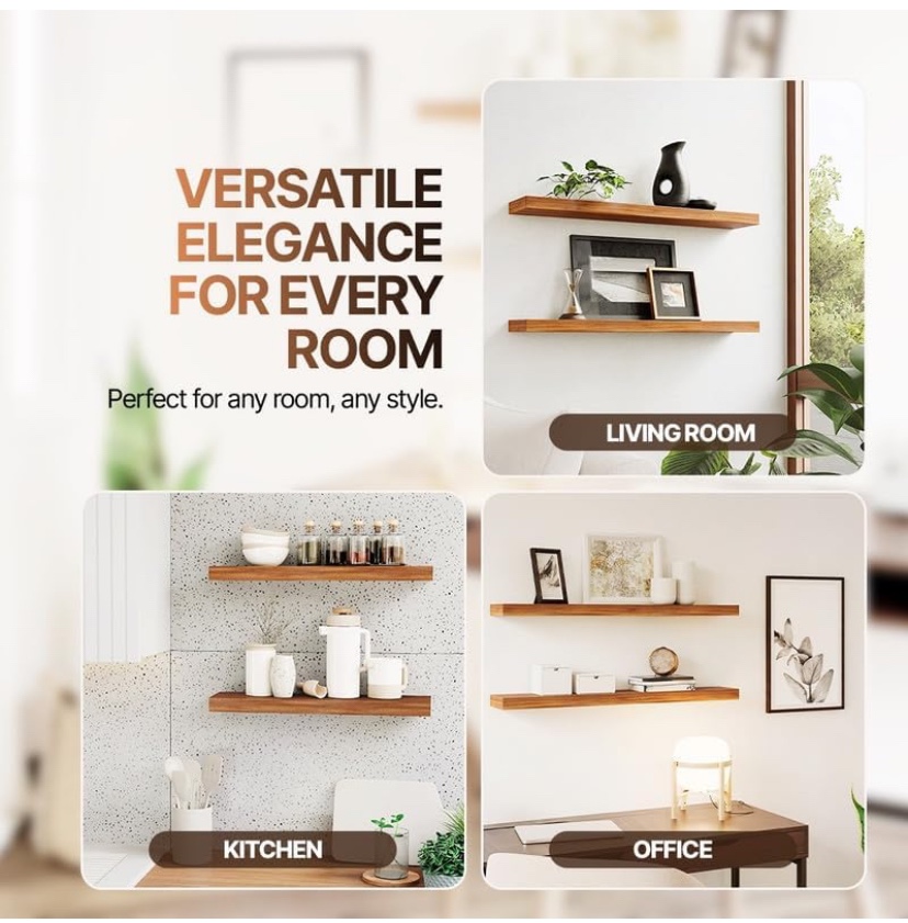 Imperative Decor - Solid Wood Wall Shelf 2 pack - New - photo 5
