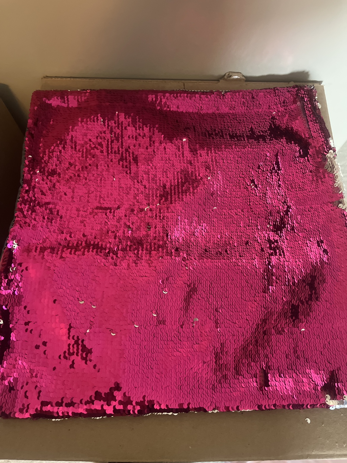Pink and Silver Sequinned Square Pillow Case