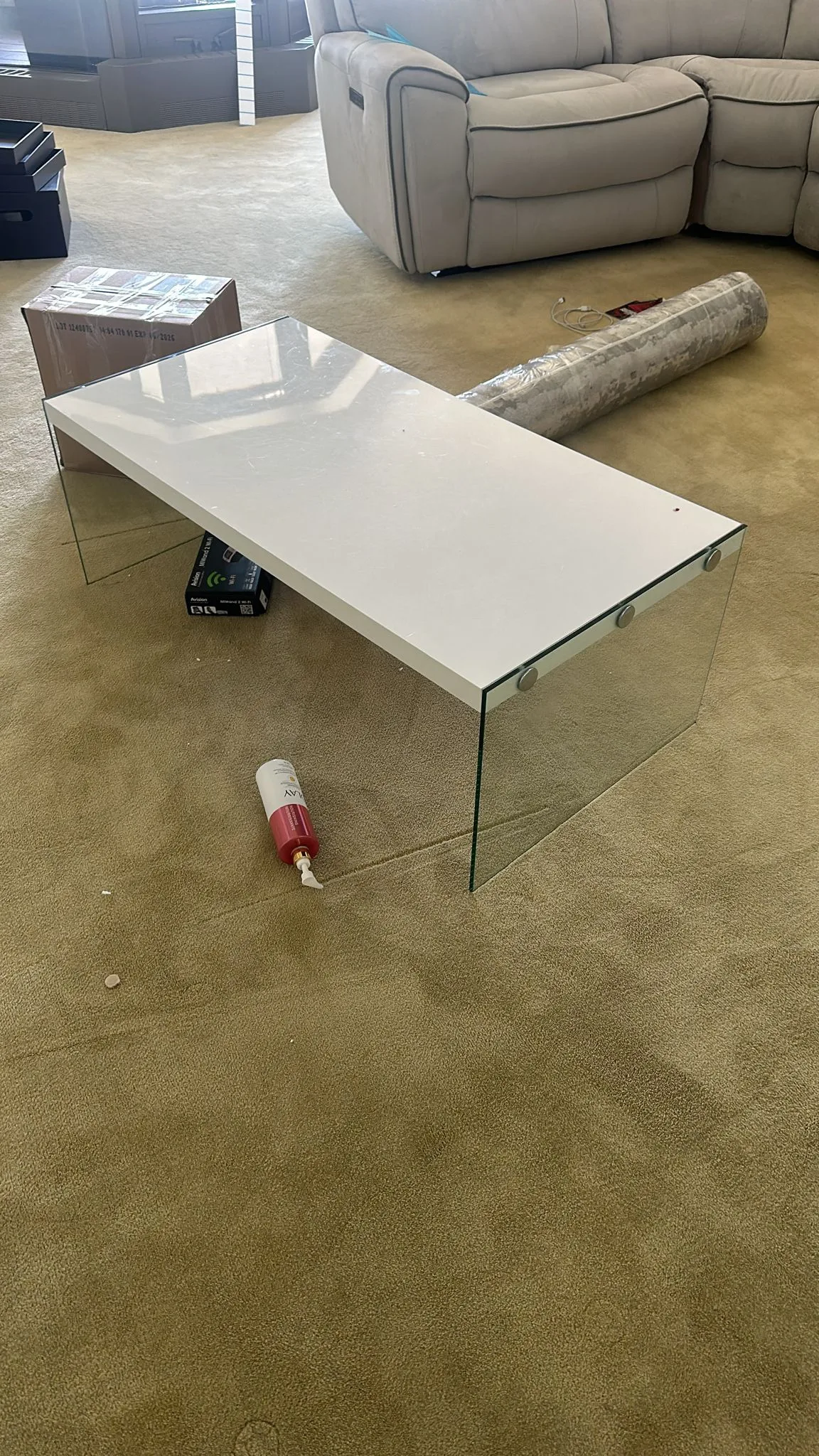 White Coffee Table with Glass Base thumbnail