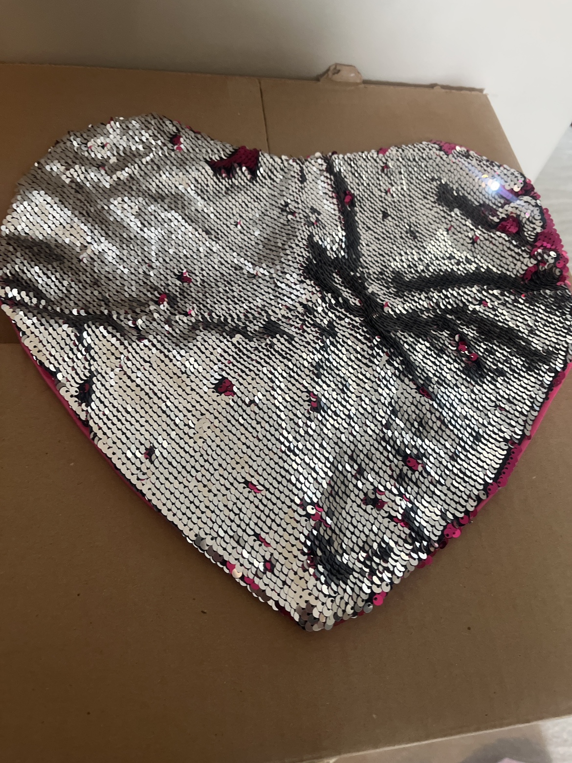 Pink and Silver Sequin Heart Pillow Case