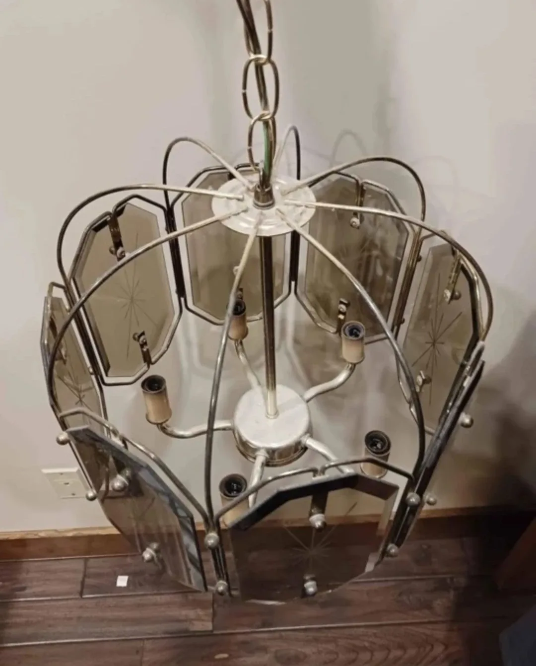 Vintage brass & glass chandelier 🧡 image indicator(2)