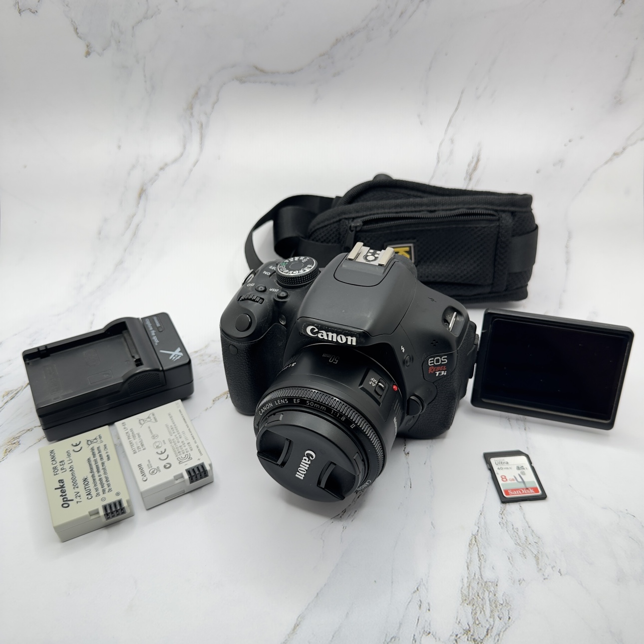 Canon Rebel T3i with 50mm Prime Lens, Two Batteries, 8 gb card,