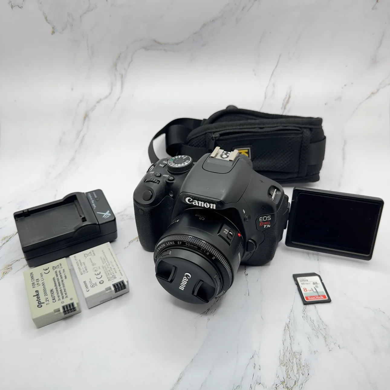 Canon Rebel T3i with 50mm Prime Lens, Two Batteries, 8 gb card, thumbnail