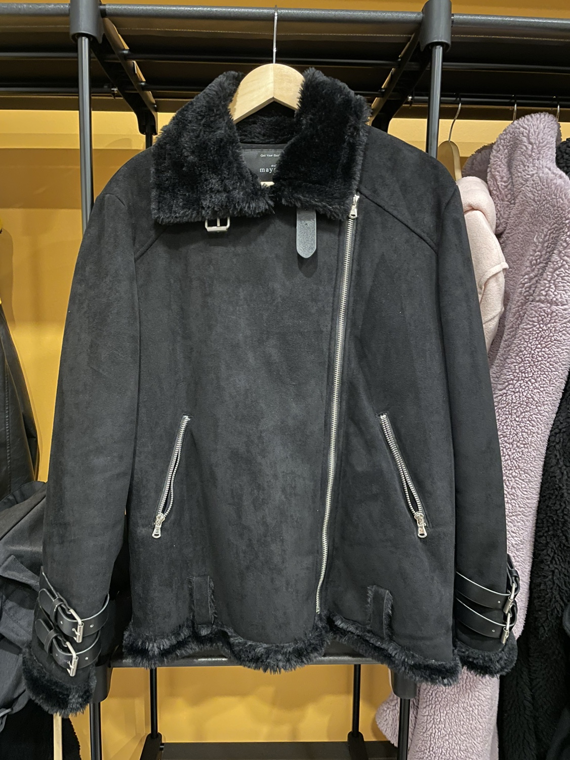 Black shearling coat