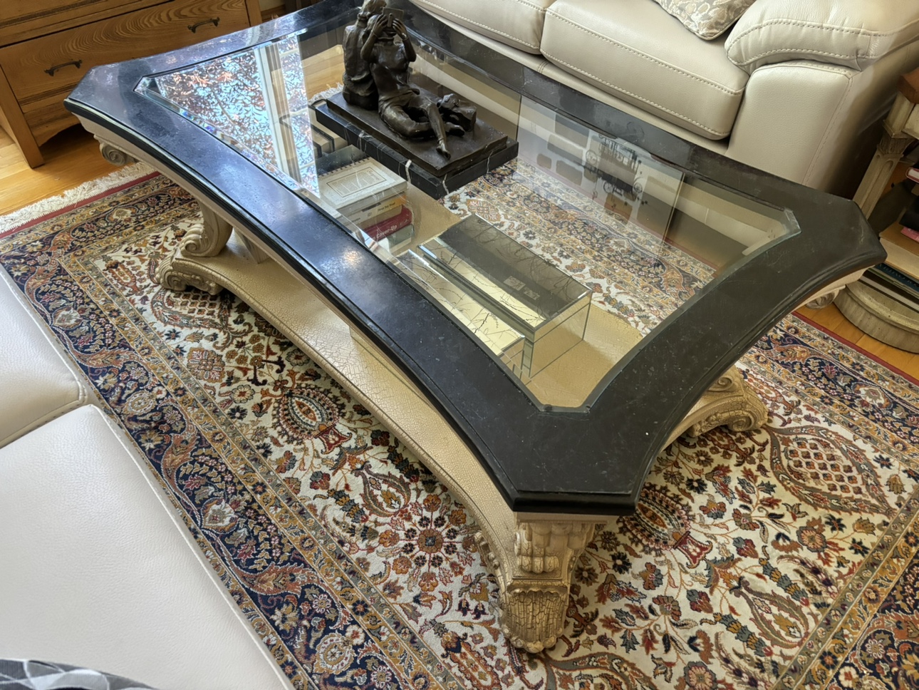 Unique Glass / marble Top Coffee Table - photo 2