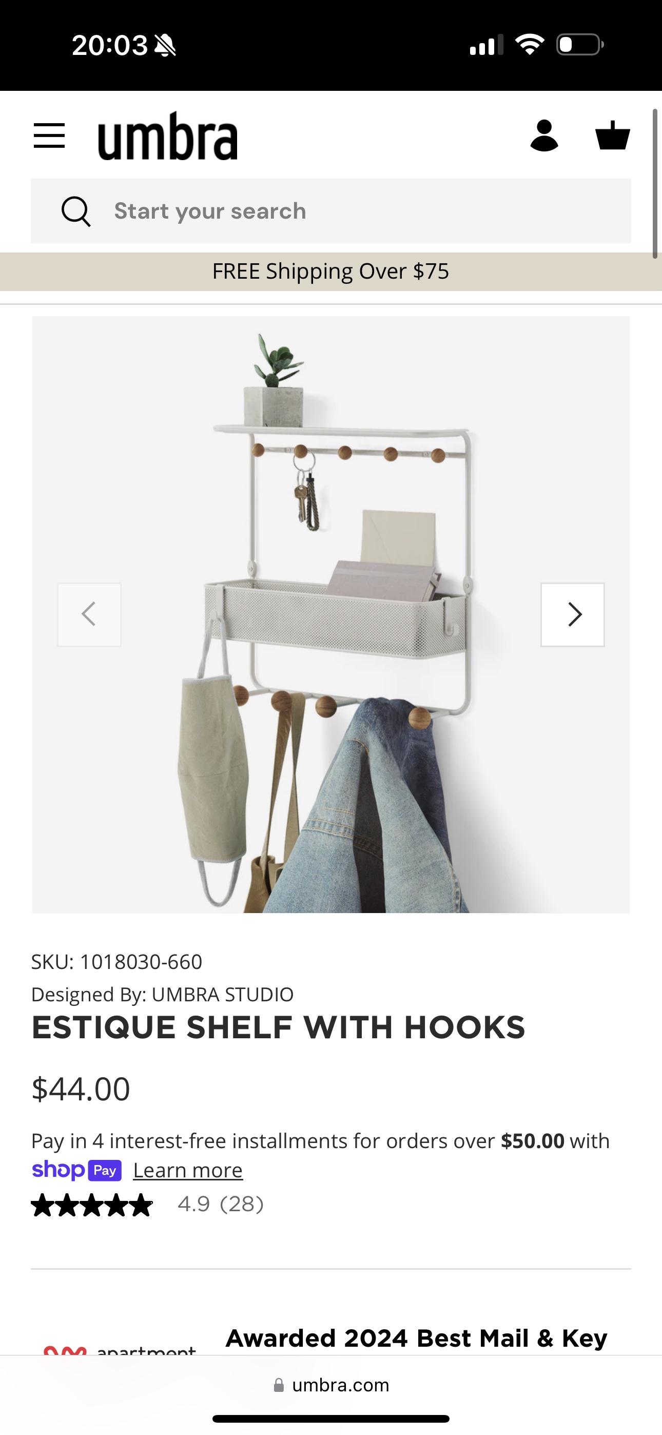 Umbra Estique Shelf With Hooks - photo 3