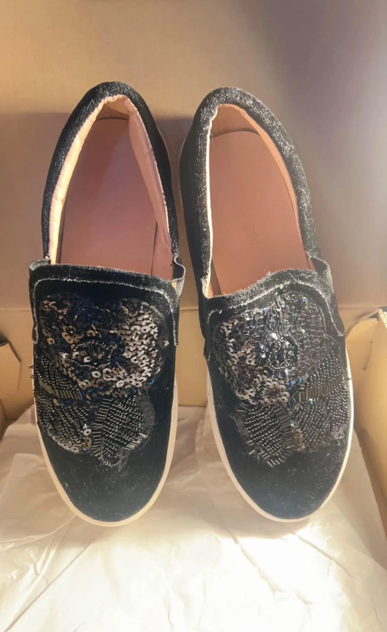 Topshop Black Velvet & Sequined Slip-On Sneakers image indicator(2)