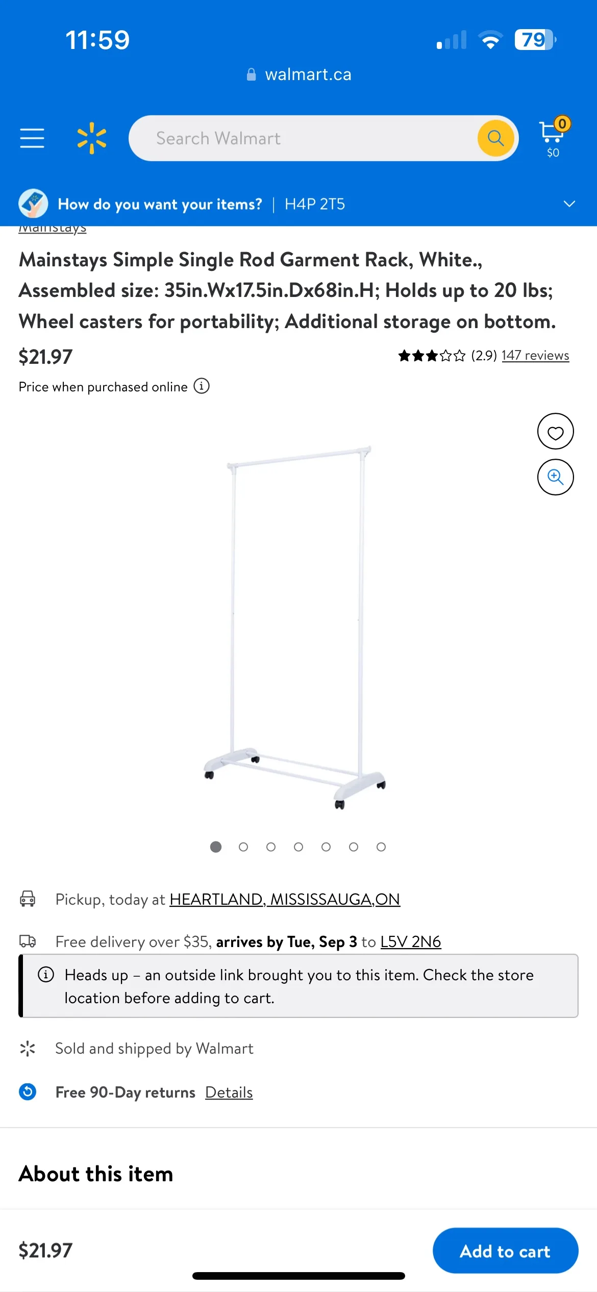 Mainstays Simple Single Rod Garment Rack thumbnail
