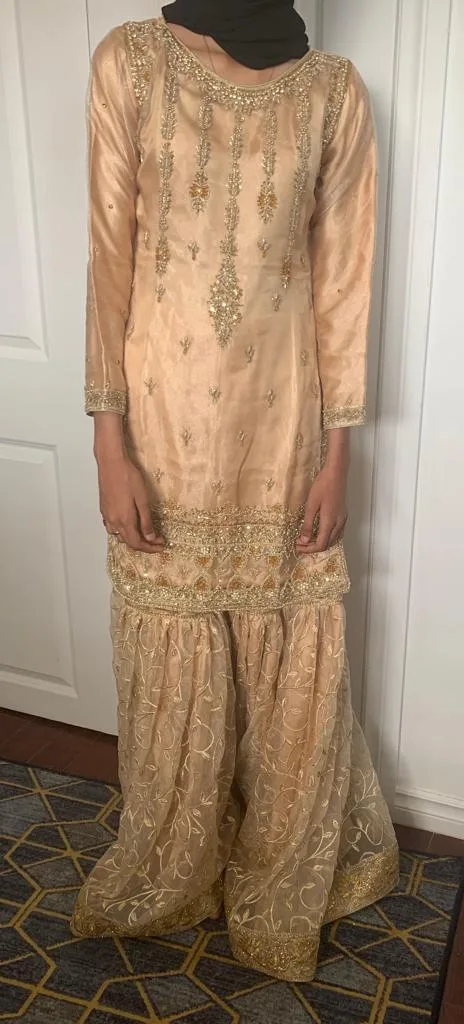 Gold Pakistani Shalwar Kameez image indicator(5)