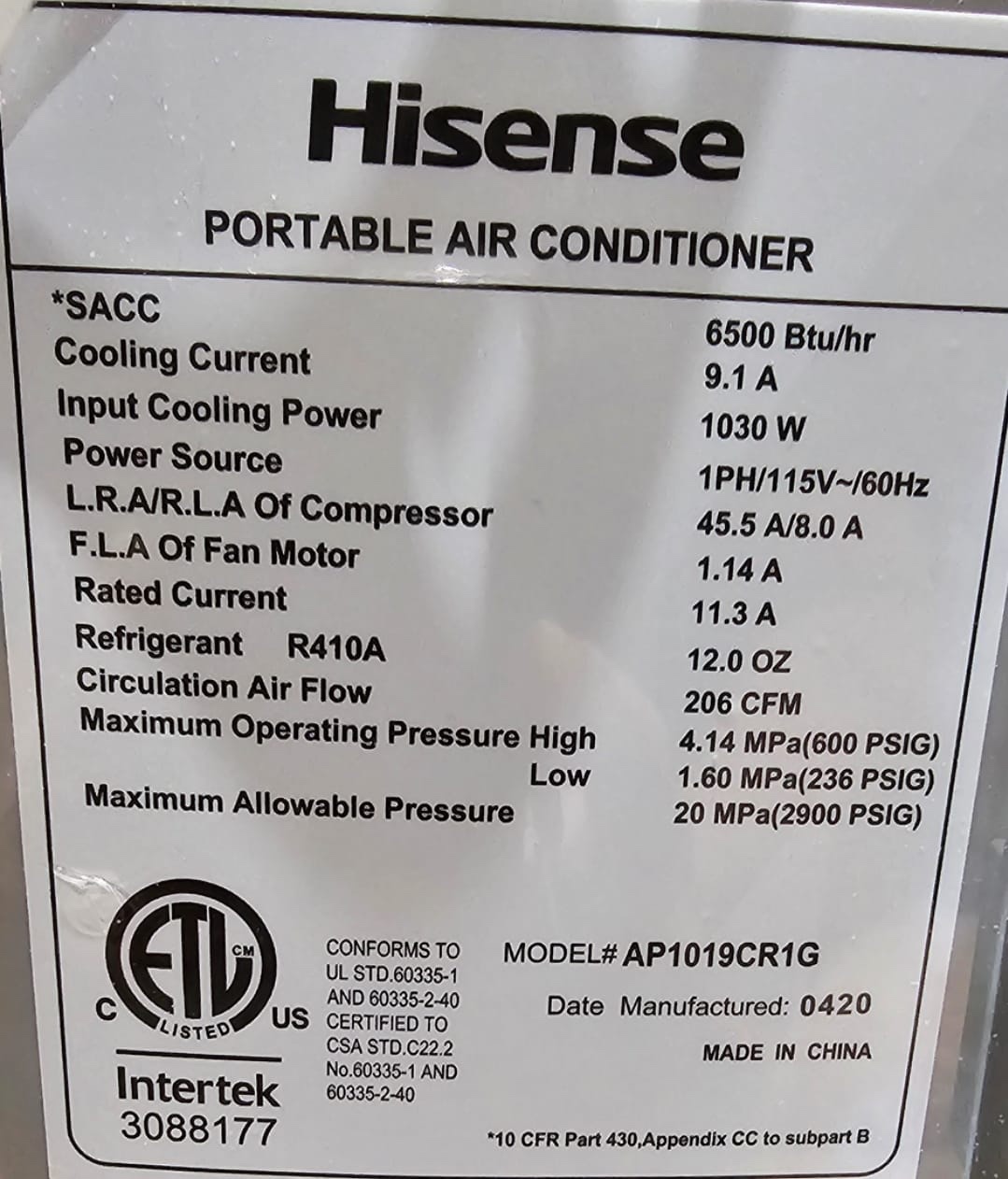 Hisense Portable Air Conditioner - photo 3