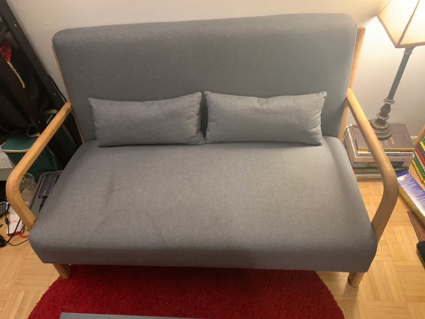 Loveseat - Grey Sofa / couch with Wooden Arms thumbnail
