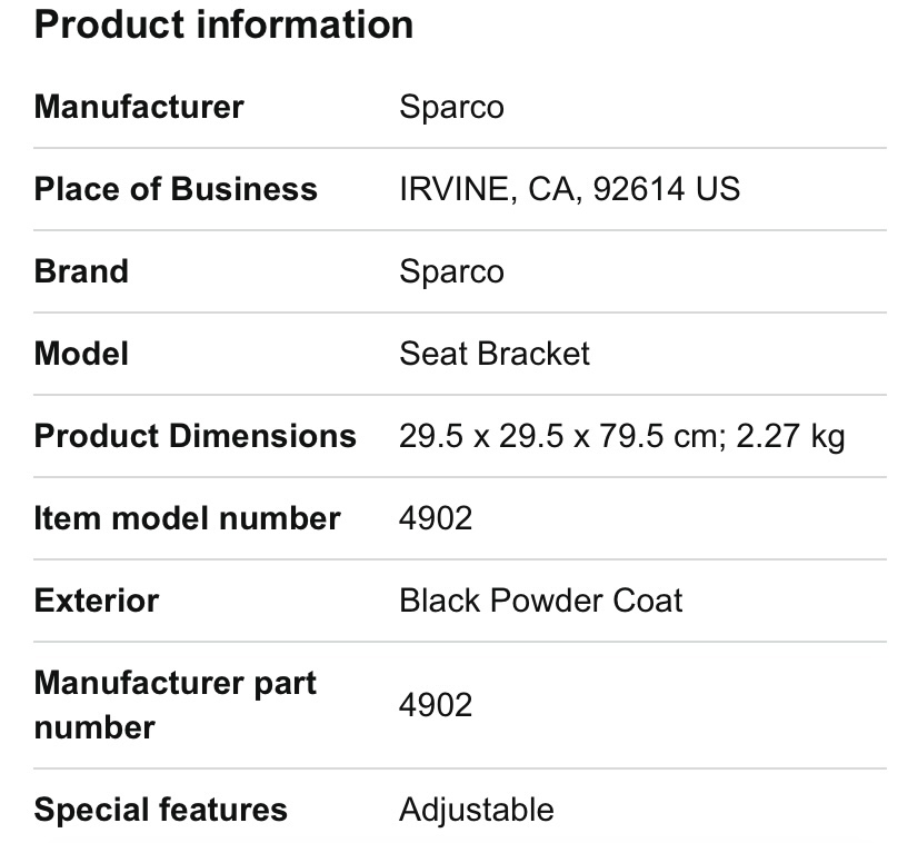 Sparco 4902 universal seat bracket, new with hardware!! - photo 2