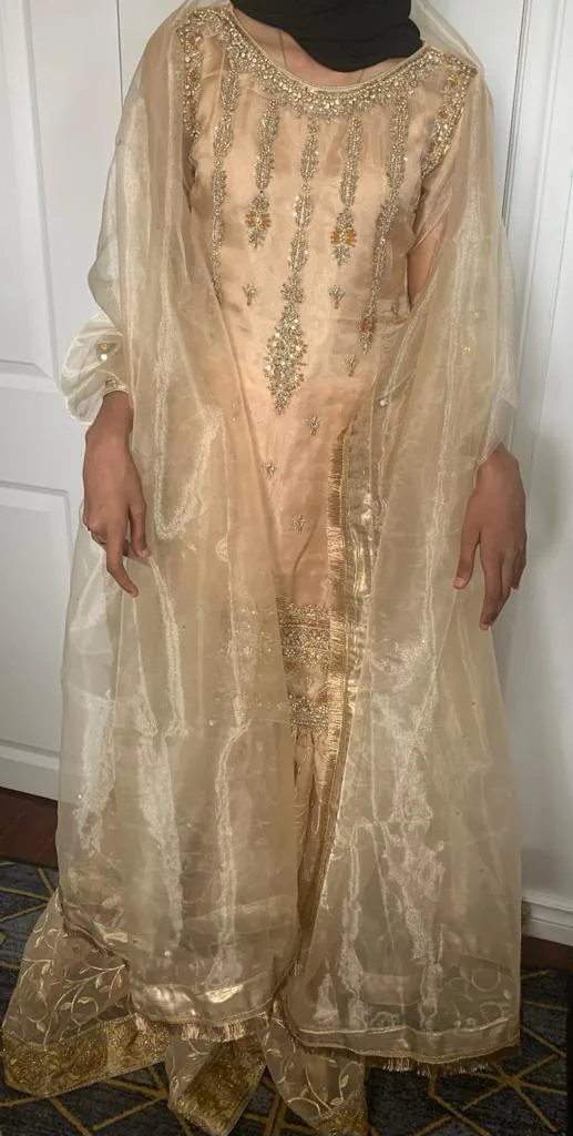 Gold Pakistani Shalwar Kameez image indicator(4)