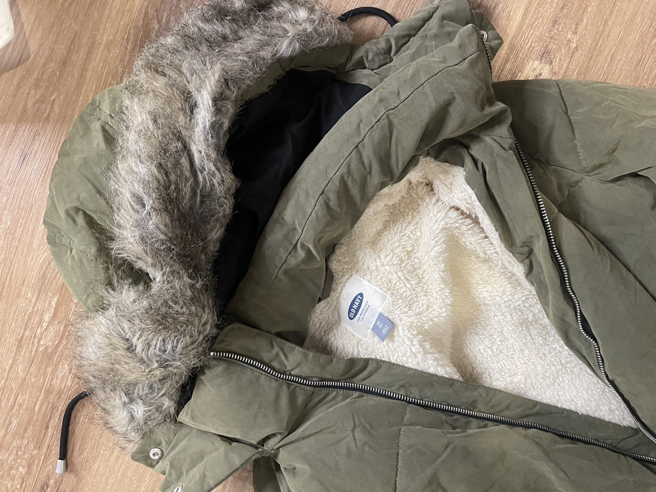 Old Navy Green Puffer Jacket with Fur Hood