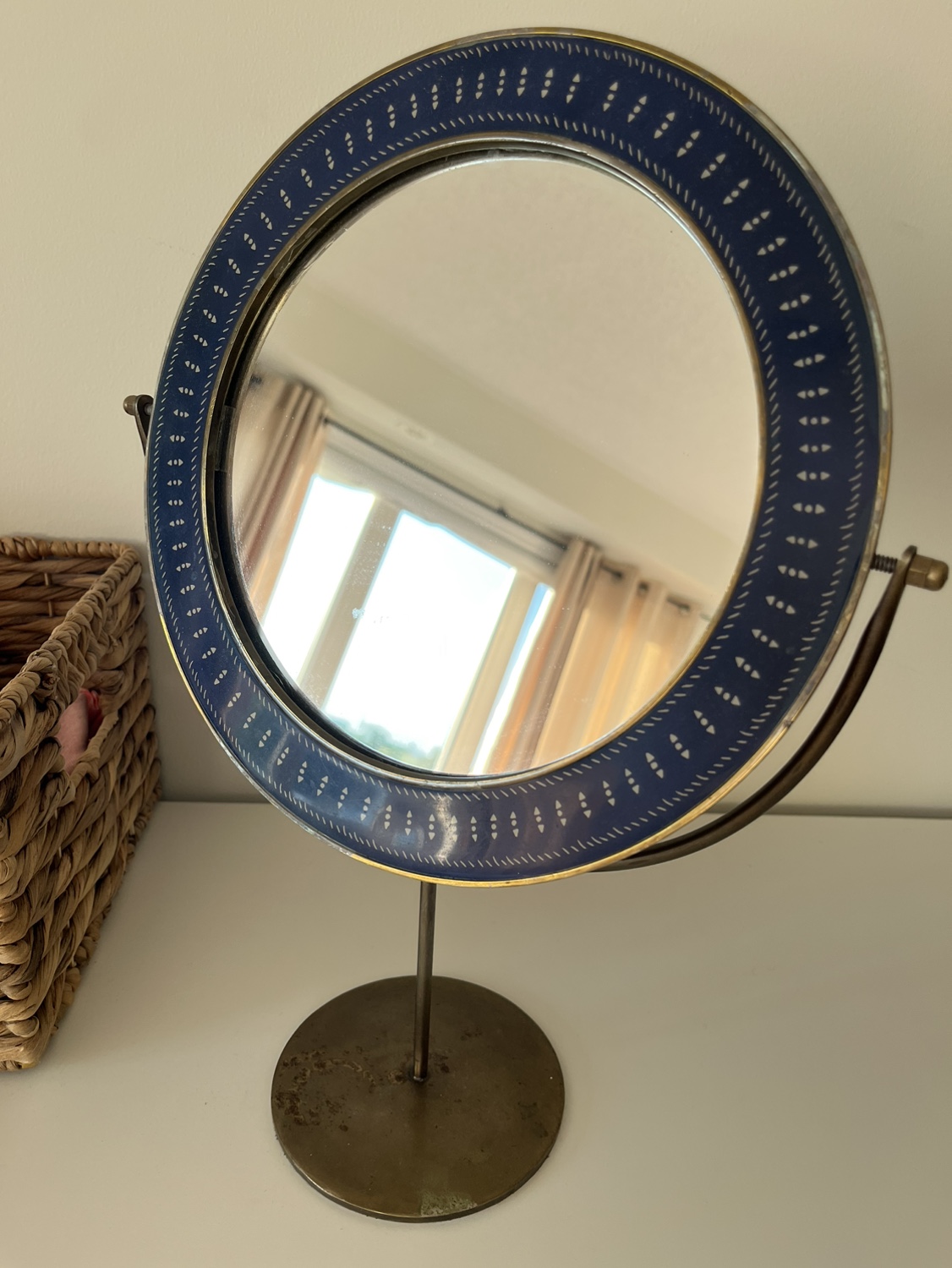 Vintage Blue and Gold Vanity Mirror