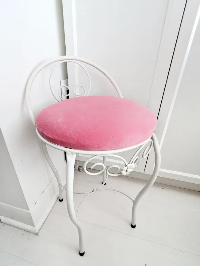 Pink velvet small accent stool thumbnail