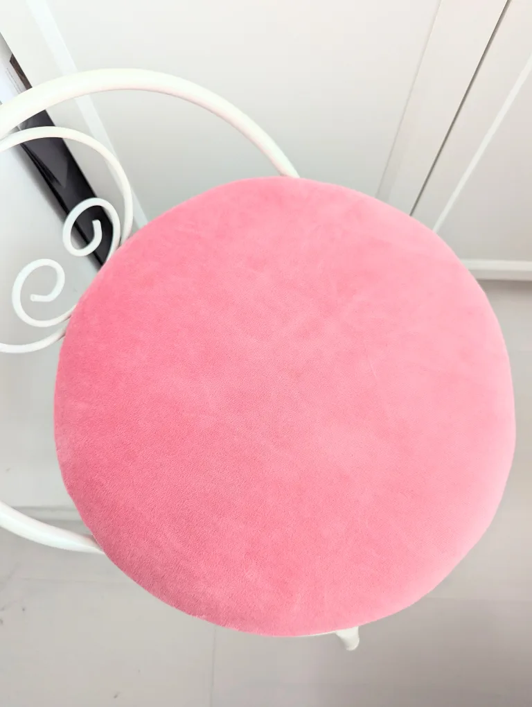 Pink velvet small accent stool image indicator(3)