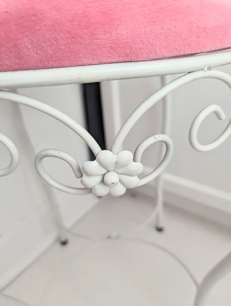 Pink velvet small accent stool image indicator(4)