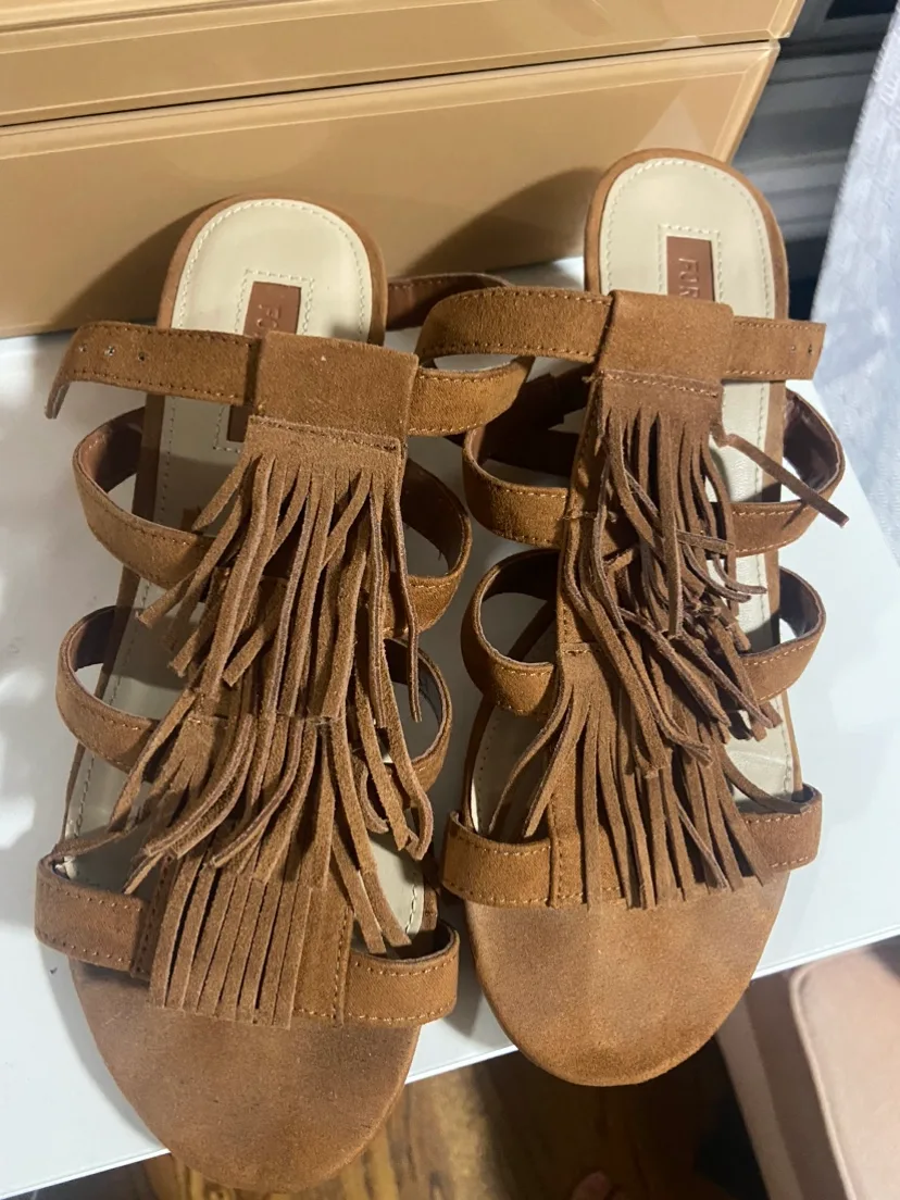 Brown Fringe Sandals thumbnail