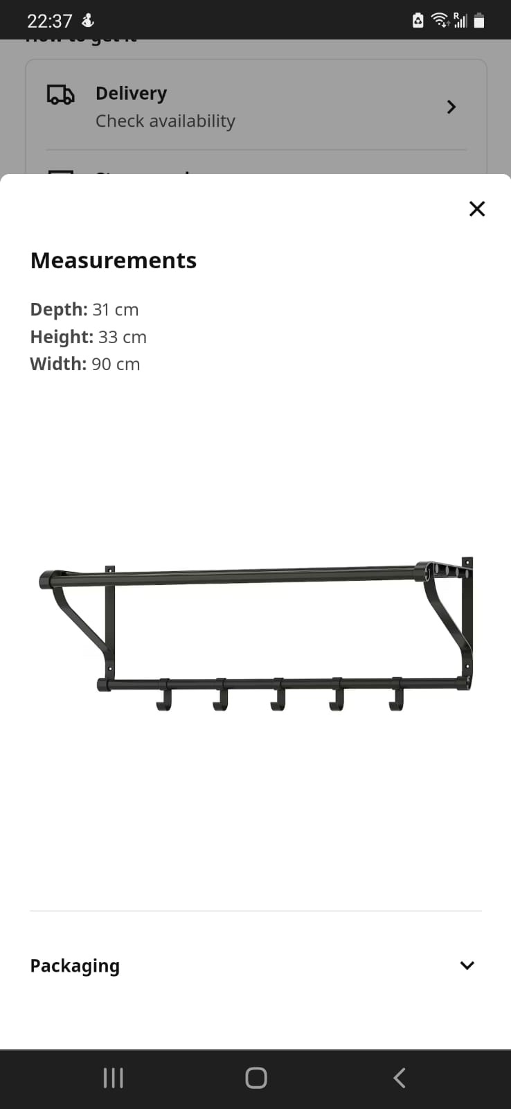 Black Wall Mounted Coat hanger and Shelf (Ikea) - photo 4