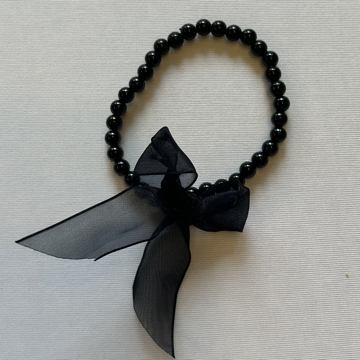 Handcrafted Black Stretchy Beaded Bracelet with Sheer Bow - photo 3