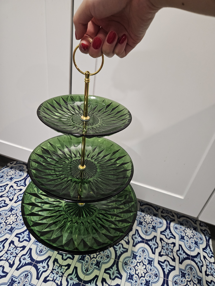 Green Glass Three-Tier Serving Stand