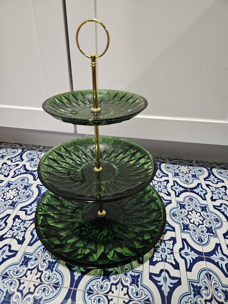 Green Glass Three-Tier Serving Stand - photo 2