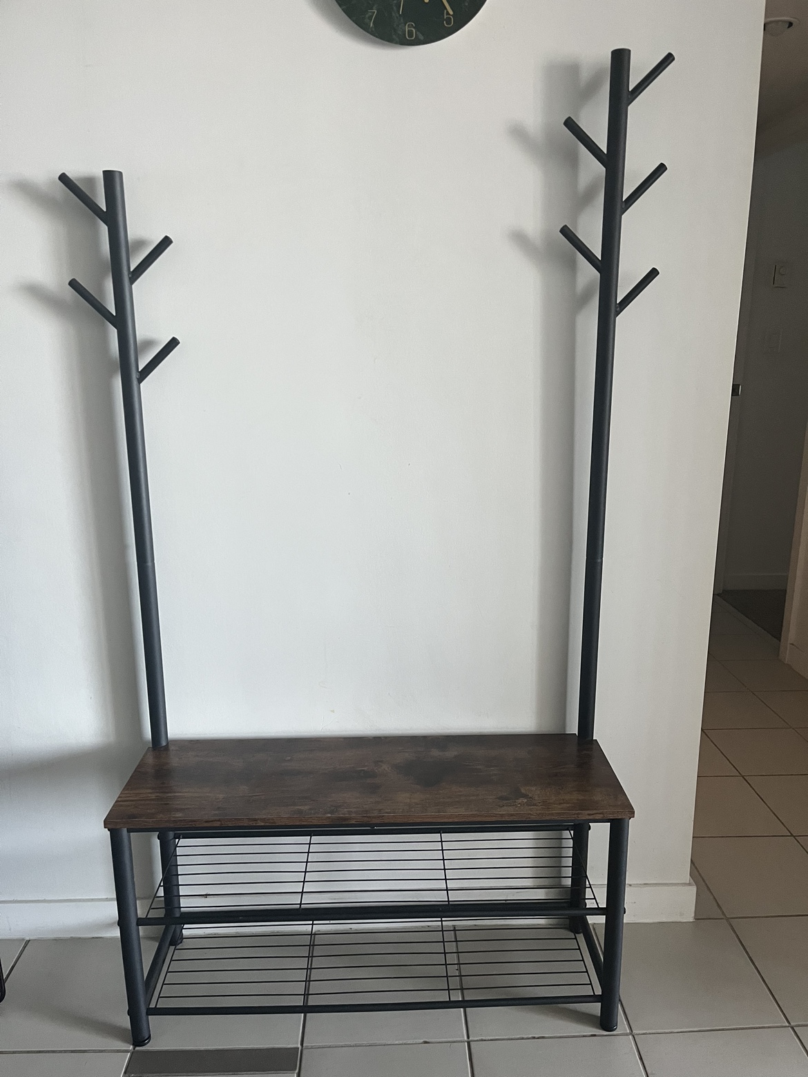 Metallic Wooden Coat Rack + Shoe Storage