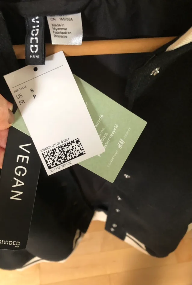NEW H&M Divided Black and White Vegan Varsity Jacket image indicator(3)