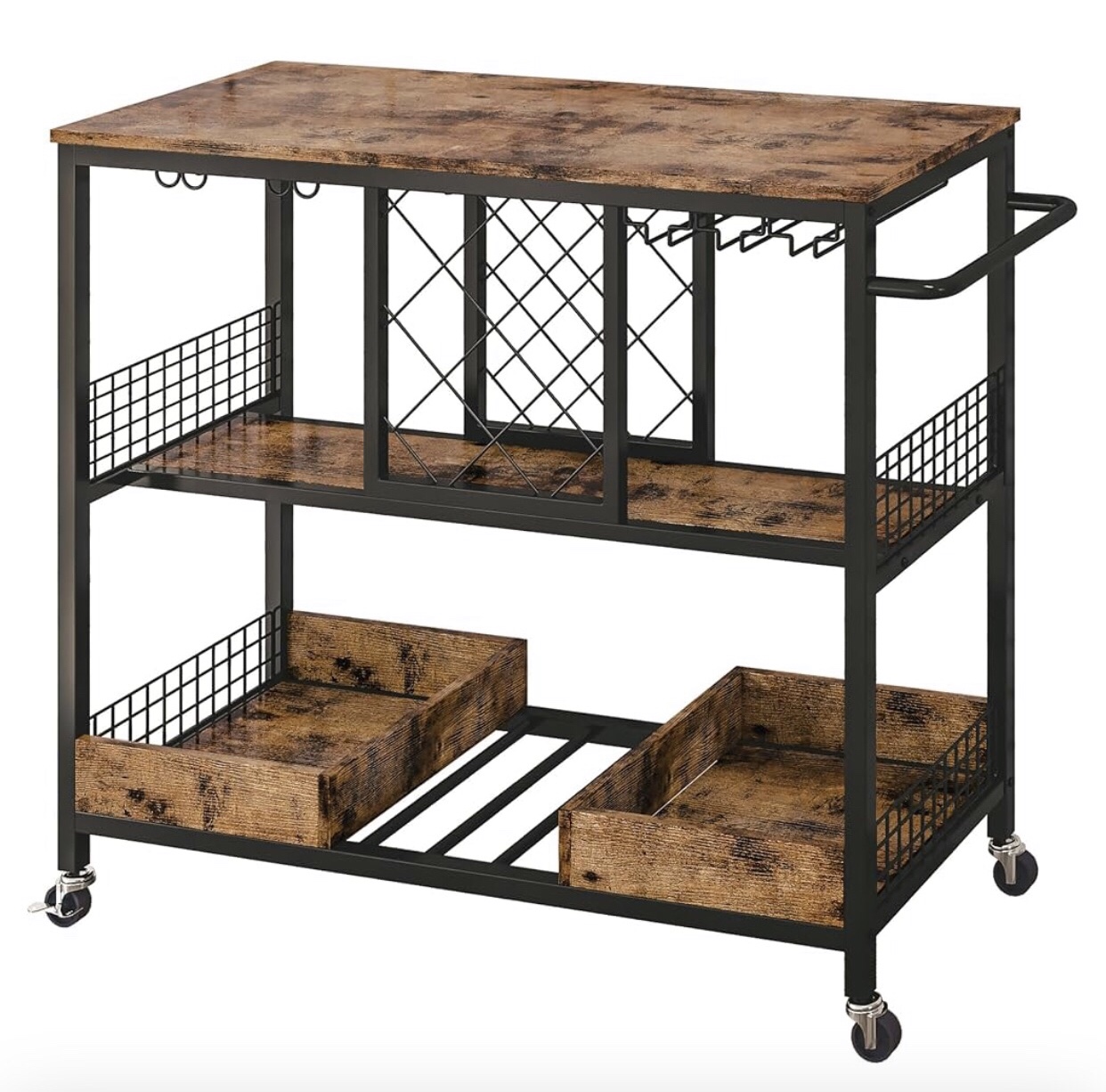 NIB Industrial Serving Bar Kitchen Storage Cart on Wheels